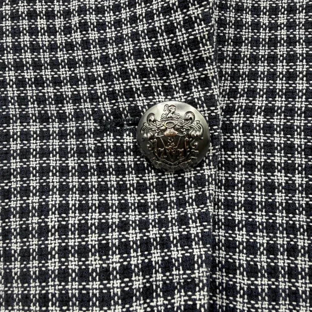 Veronica Beard Navy White Check Cotton Blazer Jacket Crest Button Womens 16
